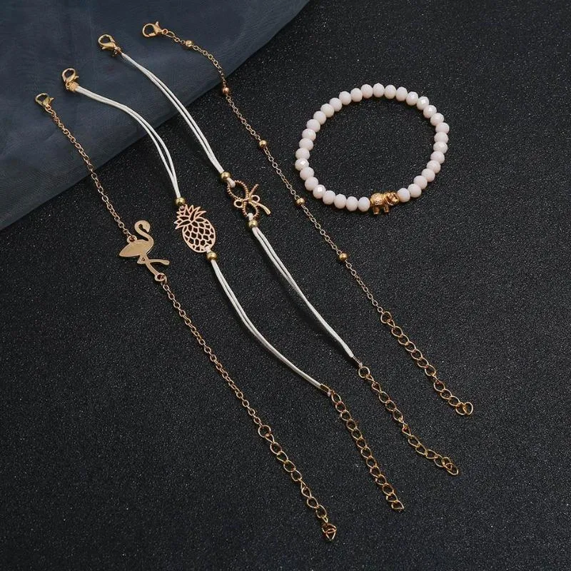 أزياء Boho Charm Chain Bead Bead Bead Set Woman Gold Bowknot Animals Hollow Cuff Cuff Bracelet Female Jewelry309K