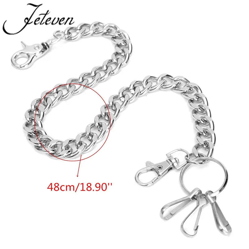 Keychains Men's midje Key Chain Silver Heavy Rock Metal Hip Hop Gothic Punk Style Pants Byxor Jean Biker Wallet Ring Long 3250