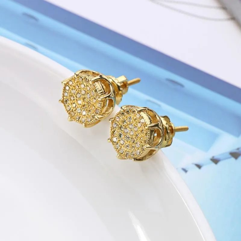 Stud Earrings Zircon for Women Gold Silver Color Earring Men Flower Bud Clear CZ Out Jewelry Accessory Gift Box1301R