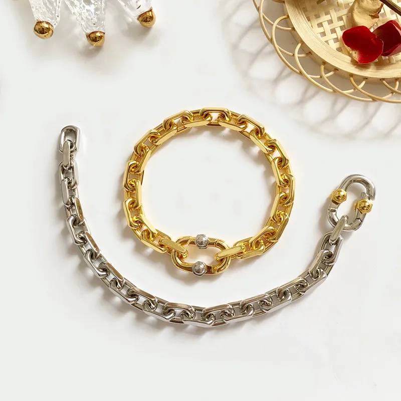 Новый толстый браслет-цепочка из 18-каратного солнечного золота, серебра в стиле ретро, металлический браслет-цепочка для мужчин и женщин, модный европейско-американский дизайн278J