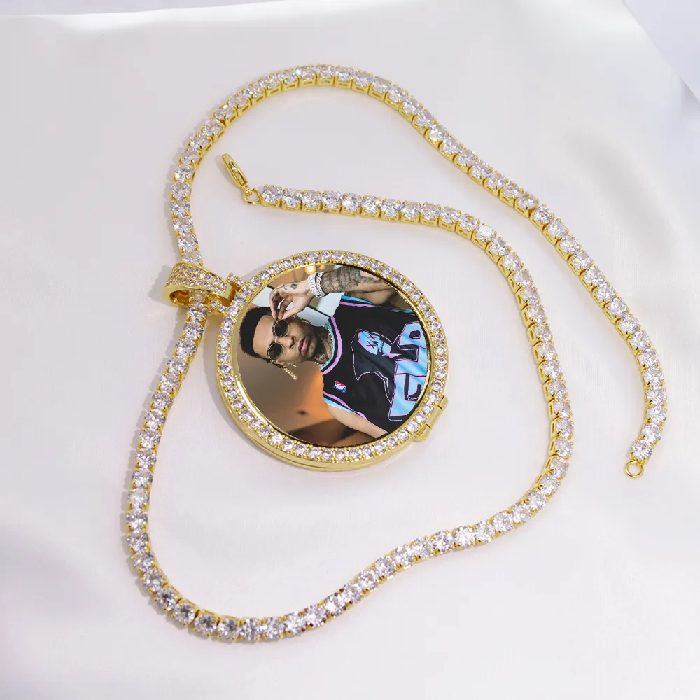 Collier pendentif médaillons Po sur mesure, chaîne de Tennis de 4mm, couleur or argent, Zircon cubique glacé, bijoux Hip hop pour hommes, cadeau 200929324189
