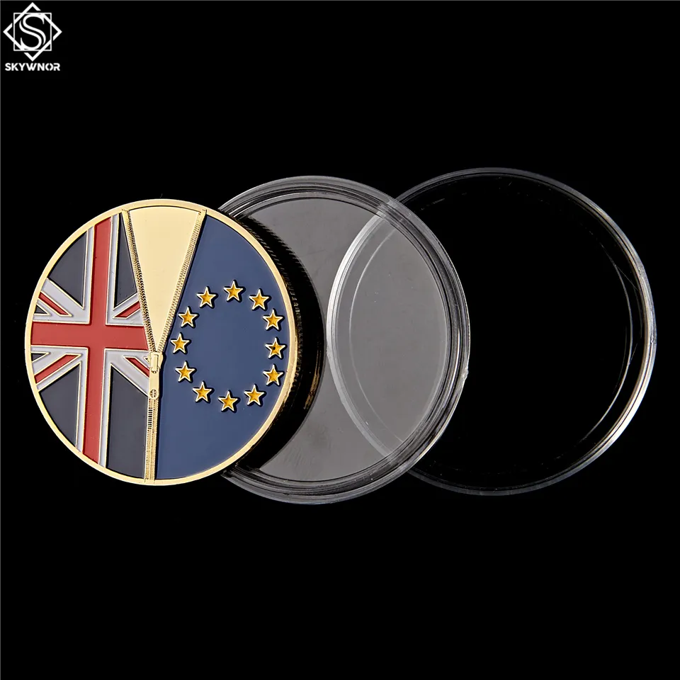 UK Brexit UE Référendum Indépendance Artisanat Or Commémorative Euro Pièce Avec Protection Capsule2440336