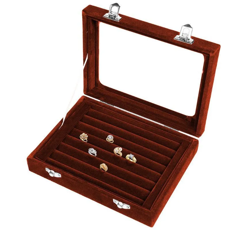 Velvet Glass Ring Earring Jewelry Display Organizer Box Tray Holder Storage Box T200917