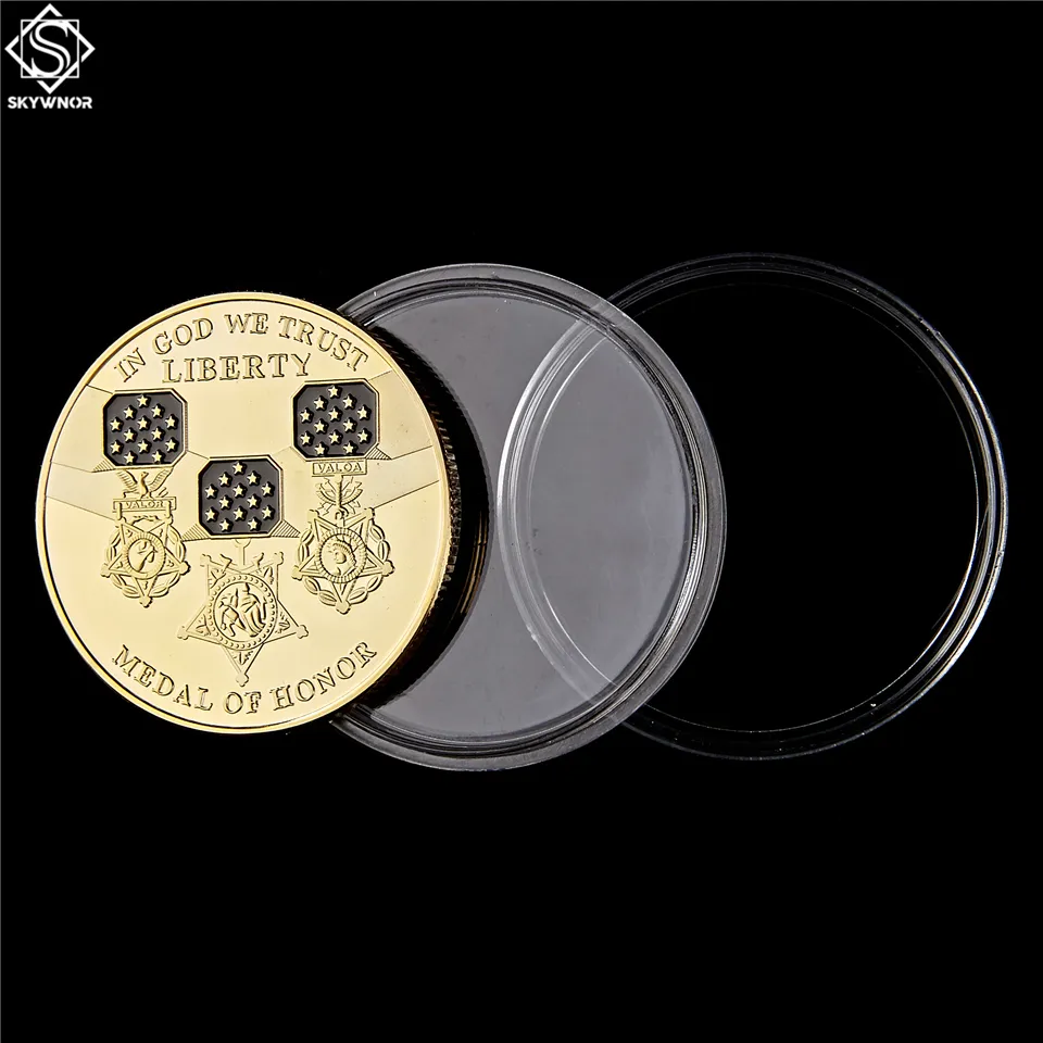Craft Unites States Of America In God We Trust 24k Gold Plated Medal Honor Liberty Symbol Challenge Coins6321275