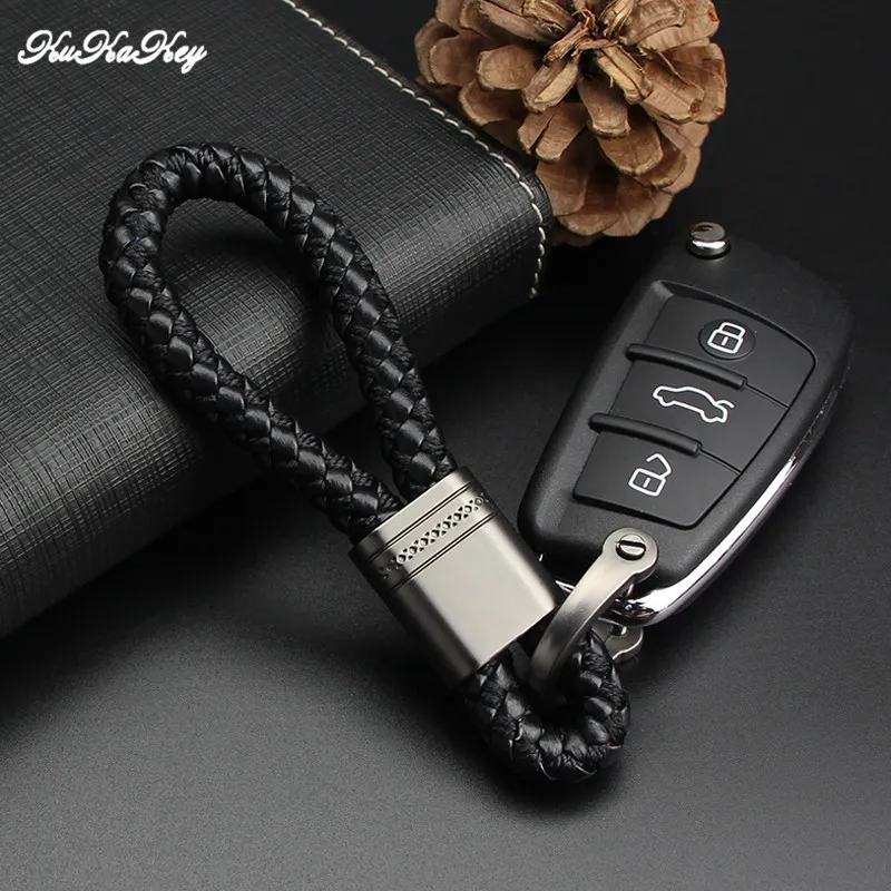 KUKAKAKEY PU Skórzany samochód breloczek kluczy kluczy do Infiniti Kia Land Land Rover Key Pierścienie Łańcuchy FOB1240W