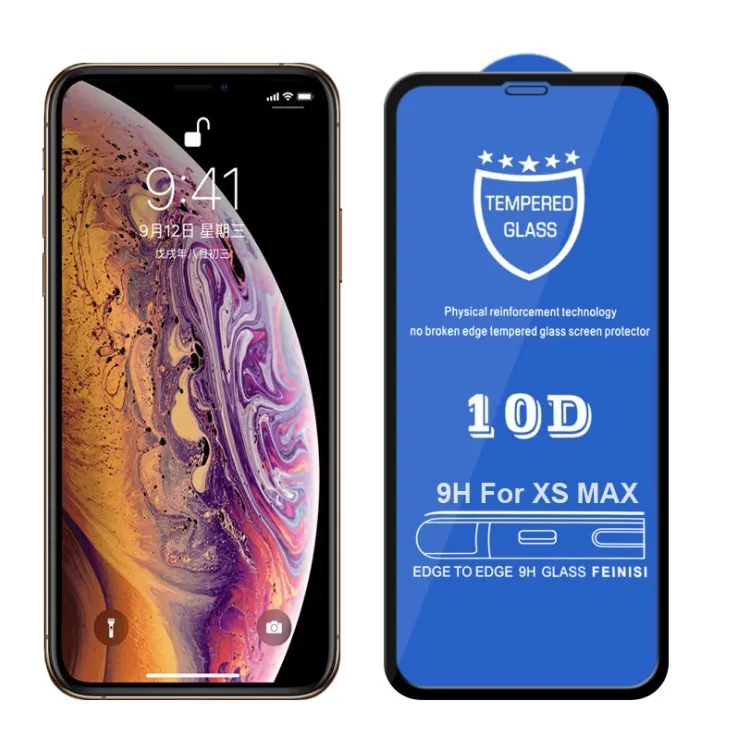 Protecteur d'écran en verre trempé à couverture complète HD anti-explosion incurvé 10D pour iPhone 11 Pro X XR XS MAX 7 8 Plus Film de protection en verre