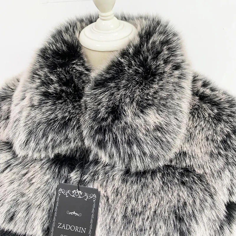 Zadorin 2020 Moda Kırpılmış Üst Faux Fox Artı Boyutu Dinsiz Yaka Kış Ceket Kadın Kabarık Kürk Ceket T200915
