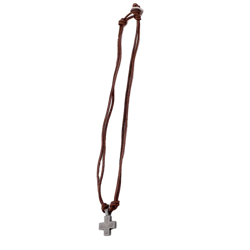 Cross Mens Jewelry Vintage Genuine Leather Rope Necklace for Women Punk Antique Pendant Necklaces Fashion Prayer Gift Chain2459