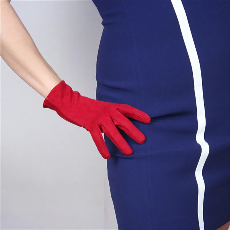 Перчатки с пятью пальцами, 21 см, замшевые, короткие, из искусственной кожи, теплые, тонкие, для рук, большие, красные, темные, рождественские WJP27-211283T