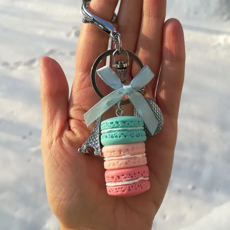 Macarons Kek Anahtar Zinciri Güzel Sevimli Fransa Kek Macarons Laduree Keychain Araba Anahtar Yüzük Kadın Çanta Kolye Hediye Takı 172781292E