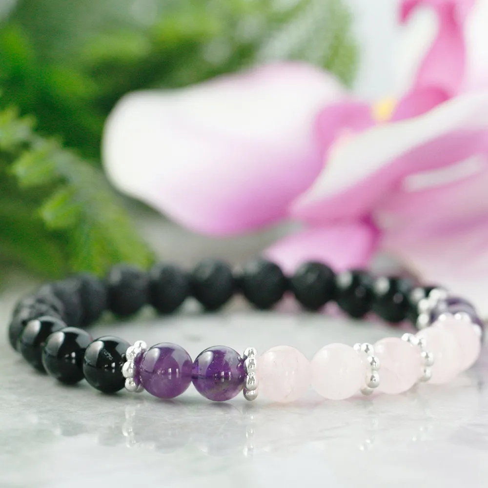 MG0951 Bracciale con ametista quarzo rosa Bracciale ragazze Chakra del cuore Bracciale portafortuna con tormalina nera naturale Bracciale Yoga Mala296t