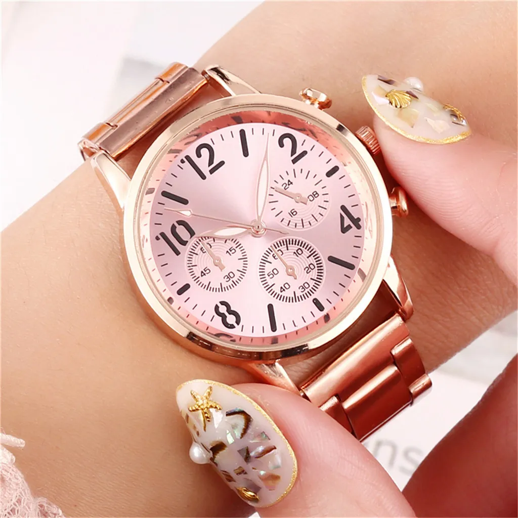 Mesdames big calin rose rose quartz watch womens montres en acier inoxydable quartzwatch horloge femme momtre femme relogio1558892