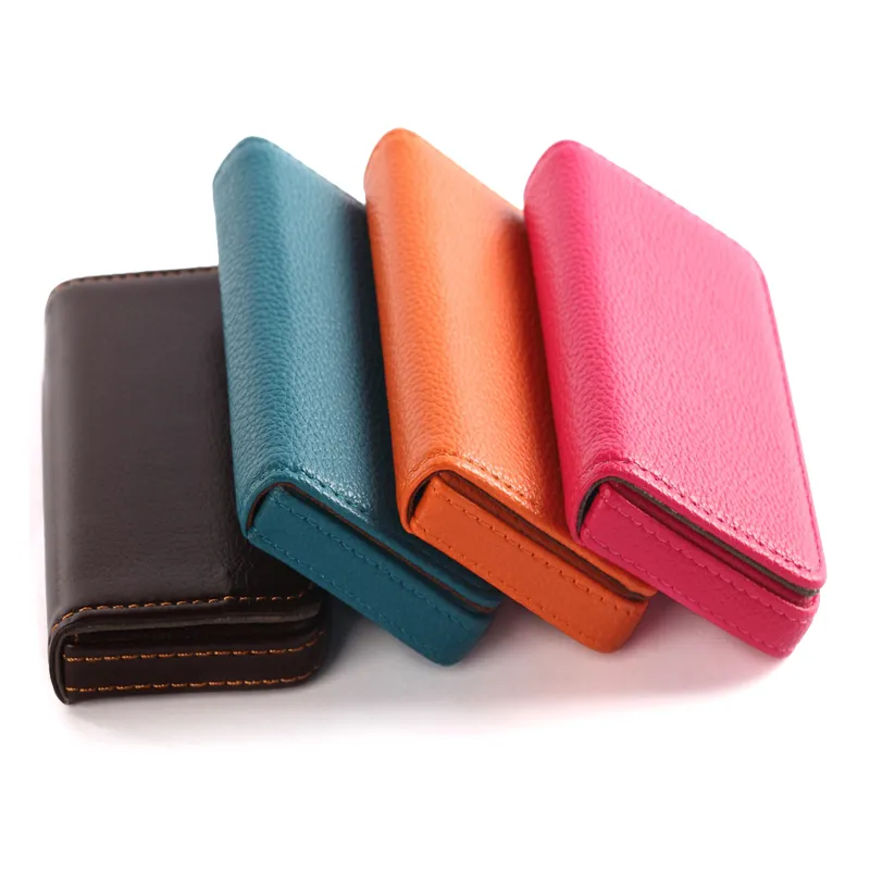 BONAMIE Large Capacity Unisex Business Card Case ID Pouch Women Pu Leather Card Box Man Holder Black Brown Dropship228k