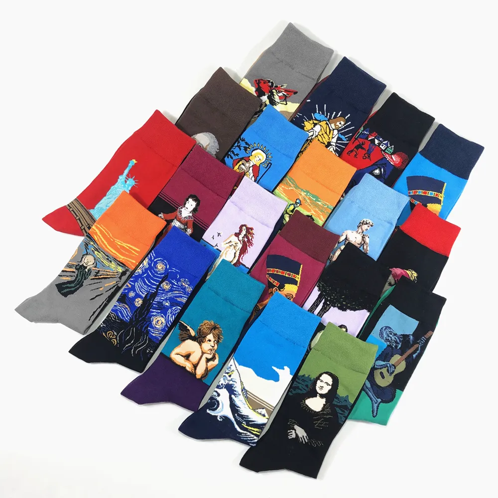 Hot Sale funny Mens Men's New Medium tube Celebrity Oil Painting Series Leisure Cotton Socks man 200924