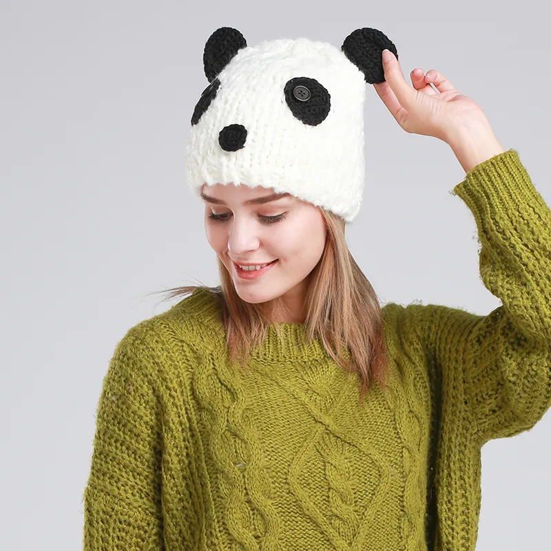 Beanie Skull Caps Söta panda mössa Vinterhattar för kvinnor beanie hat nyhet Bonnet Femme1205i