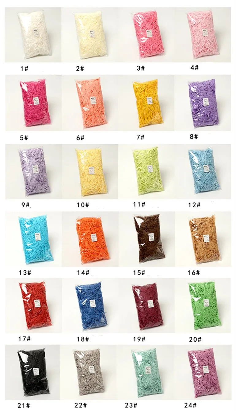 100g Pack 24 couleurs papier raphia froissé confettis déchiquetés boîtes à bonbons bricolage boîte-cadeau matériel de remplissage mariage mariage maison 212D