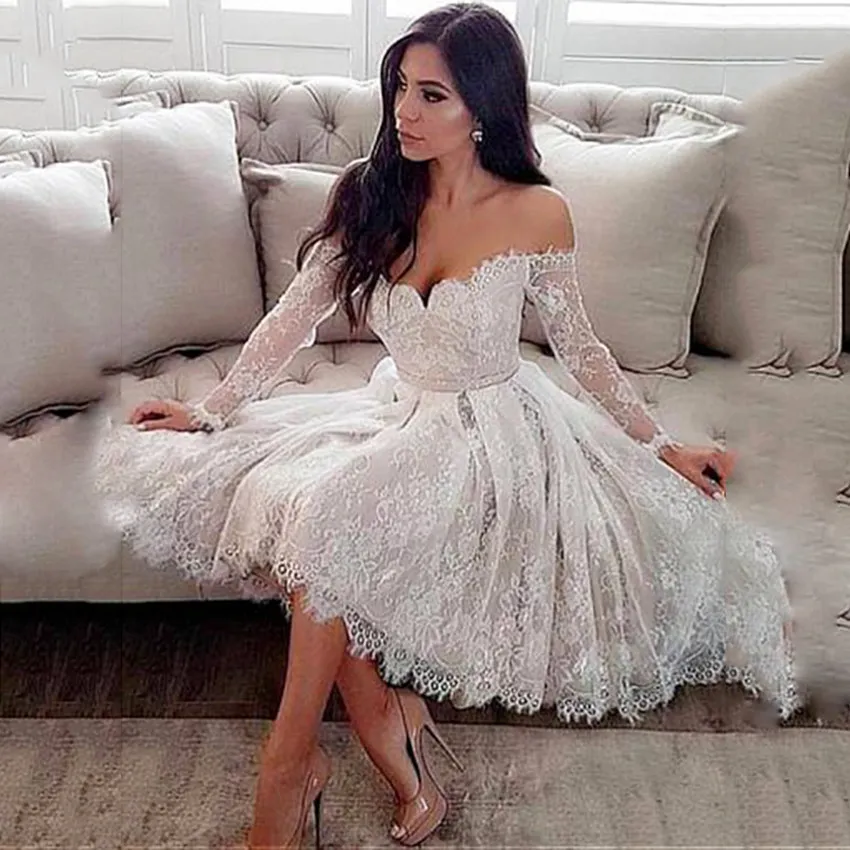 2020 Sweetheart Knee Length Midi Dresses For Wedding With Beaded