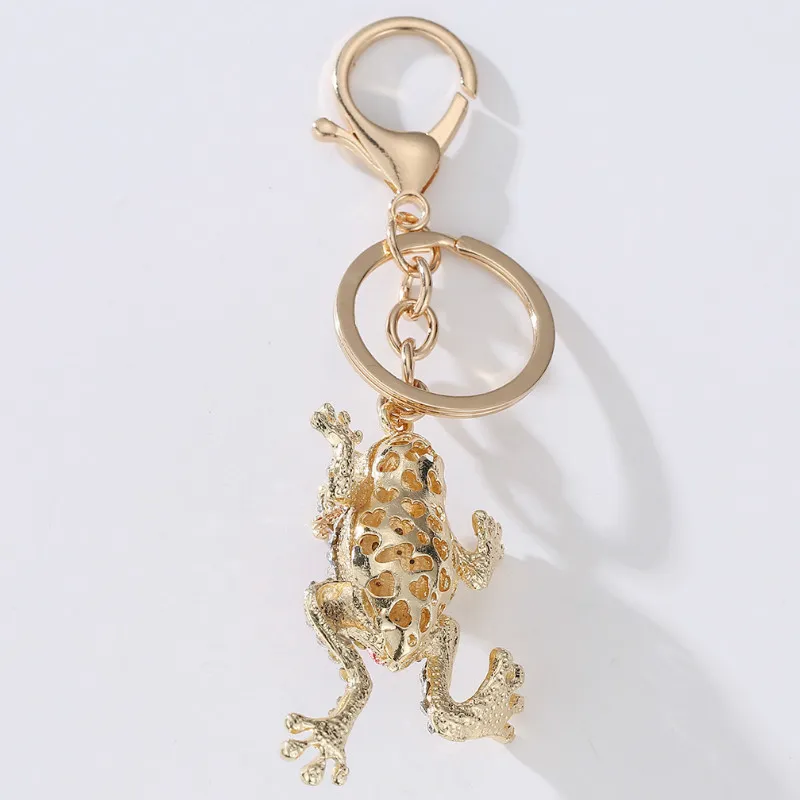 Keychains Unique Crown Frog Crystal Keyring Keychain Fashion Metal HandBag Pendant Purse Bag Buckle Key Chains Holder Accessories 287t
