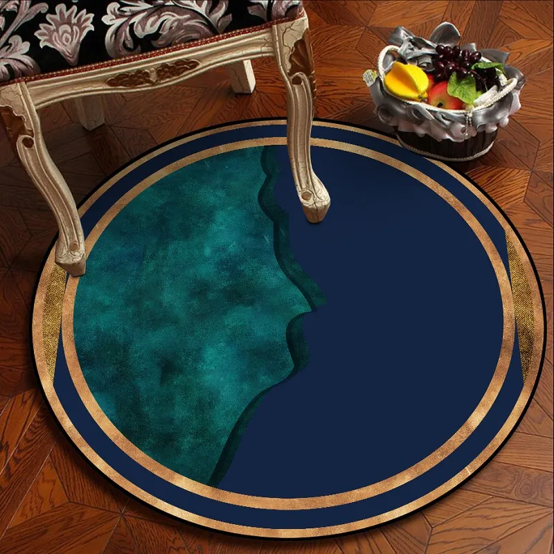 Carpets Area Rug For Living Room Modern Dark Blue Green Gold Pattern Luxury Round Carpet Polyester Mats Bedroom Decor245v