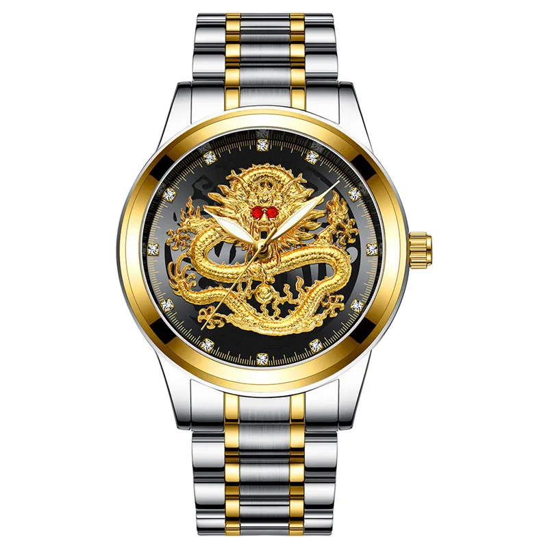 New Fashion Men Dragon Watch Golden Mens Watches Top Waterproof Quartz Clock Male Drop Relogio Masculino280z