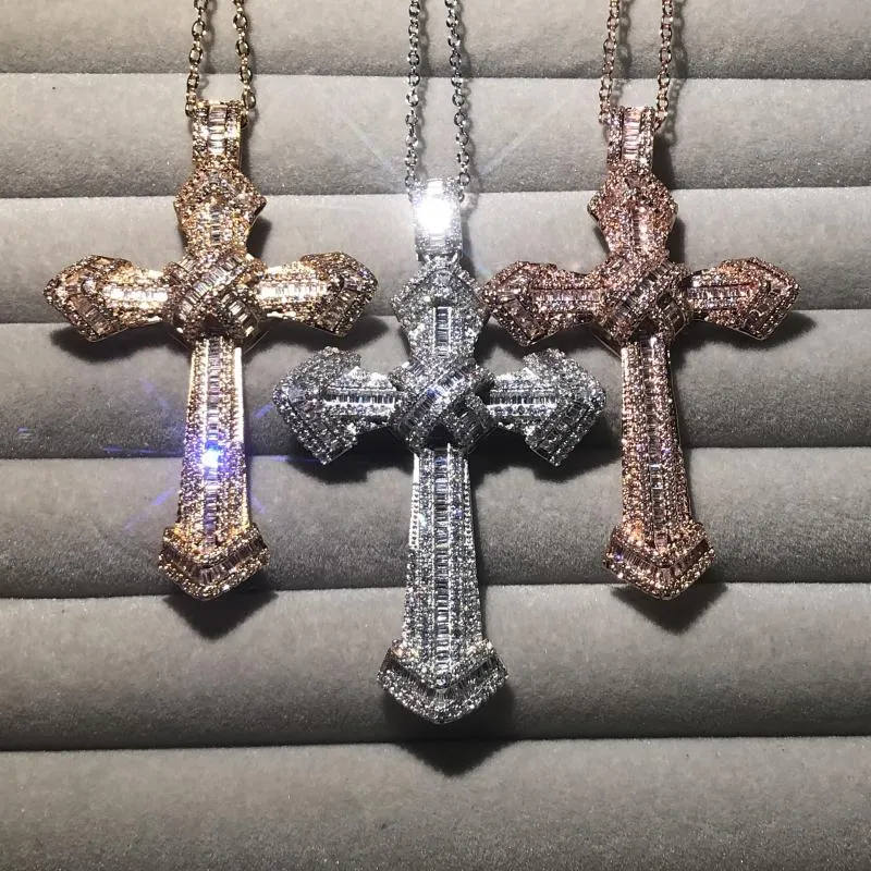 Chains Original 925 Silver Exquisite Bible Jesus Cross Pendant Necklace Women Men Luxury Fine Jewelry Crucifix Charm Simulated Dia253s