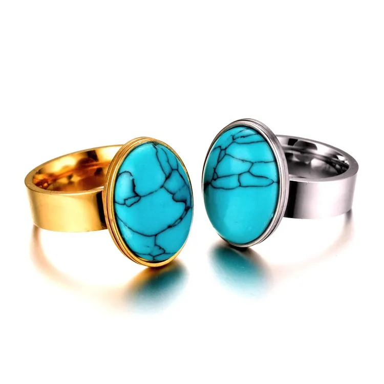 Retro turquoise Ring diamond Silver gold stainless steel rings women mens ring band fashion jewelry gift will and sandy new