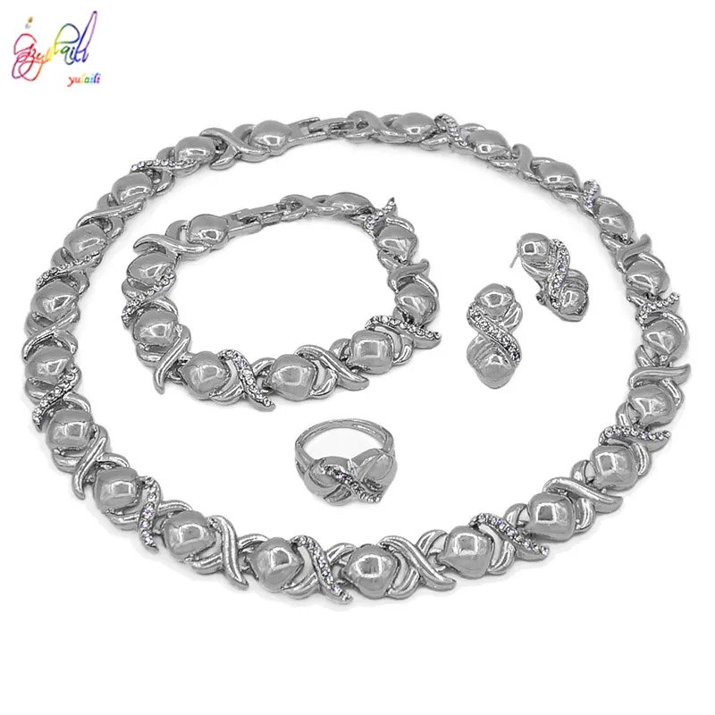 Серьги, ожерелье Yulaili, серебряный цвет, свадебные комплекты ювелирных изделий, свадебный браслет XO, кольцо для женщин, элегантный подарок для вечеринки, модный костюм303I