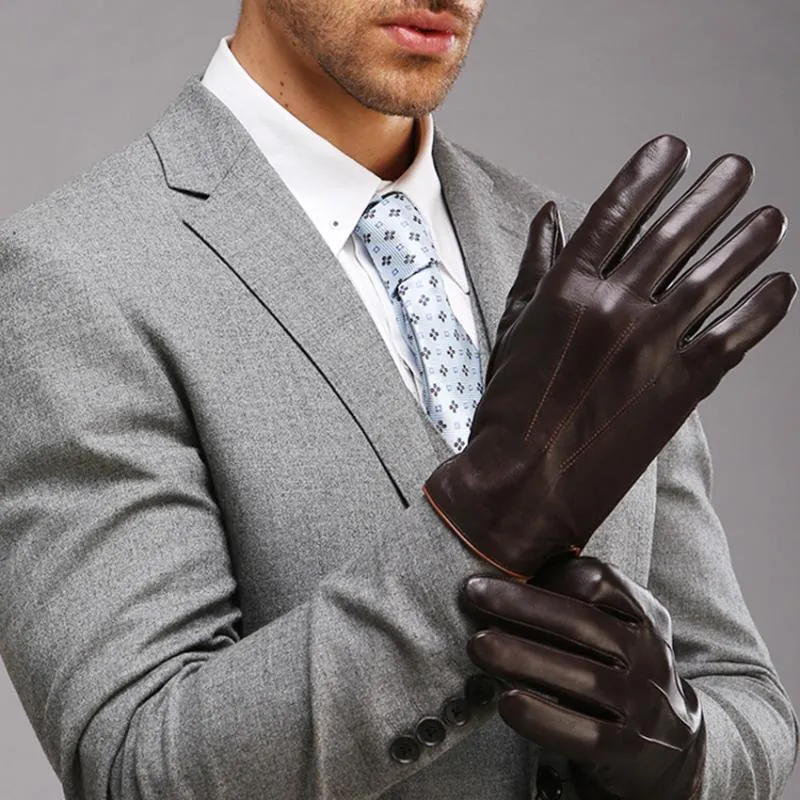 Guanti in vera pelle di alta qualità uomo Guanti termici invernali touch screen in pelle di pecora Moda sottile da polso guida EM011269B