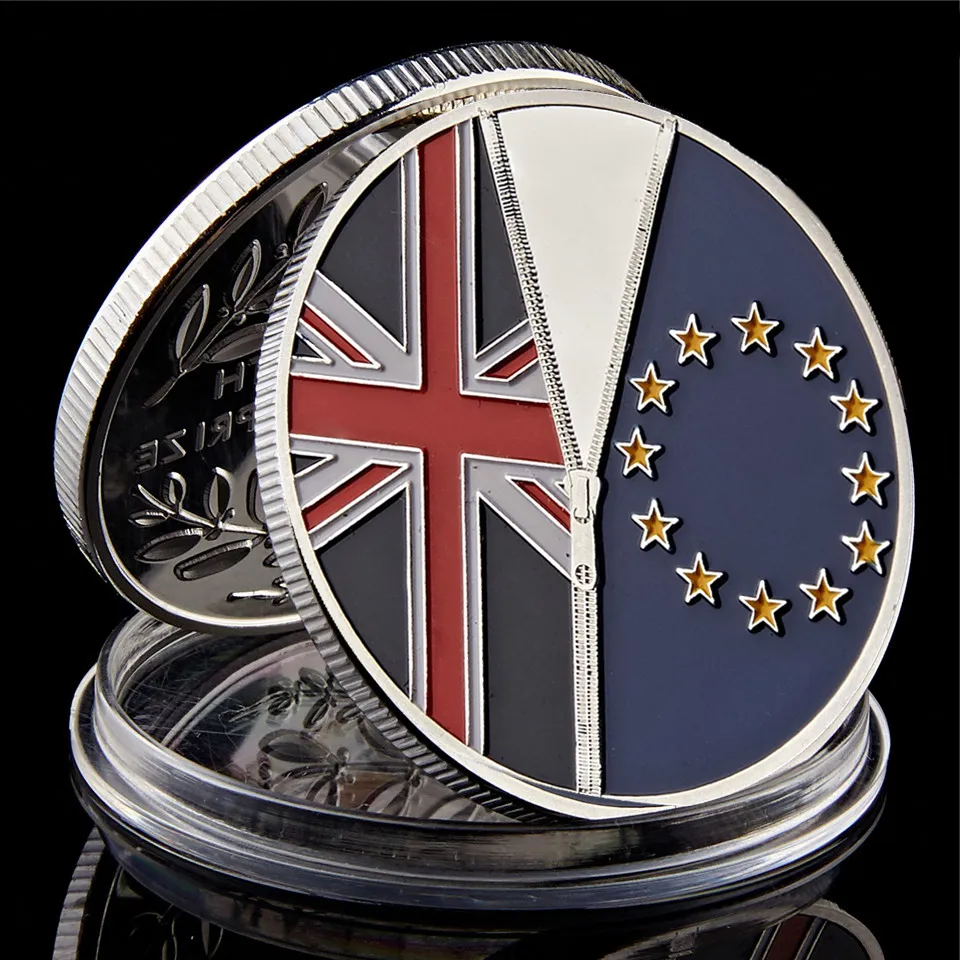 Distintivo internazionale souvenir 2016 UK Brexit Voto Indipendenza Monete commemorative placcate argento7708539