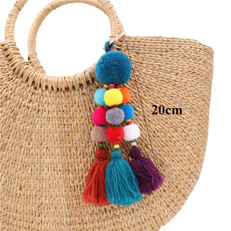 NaomyZP Style bohème perles de bois porte-clés pompon porte-clés sac suspendu gland pendentif porte-clés décoration bijoux 2020212H