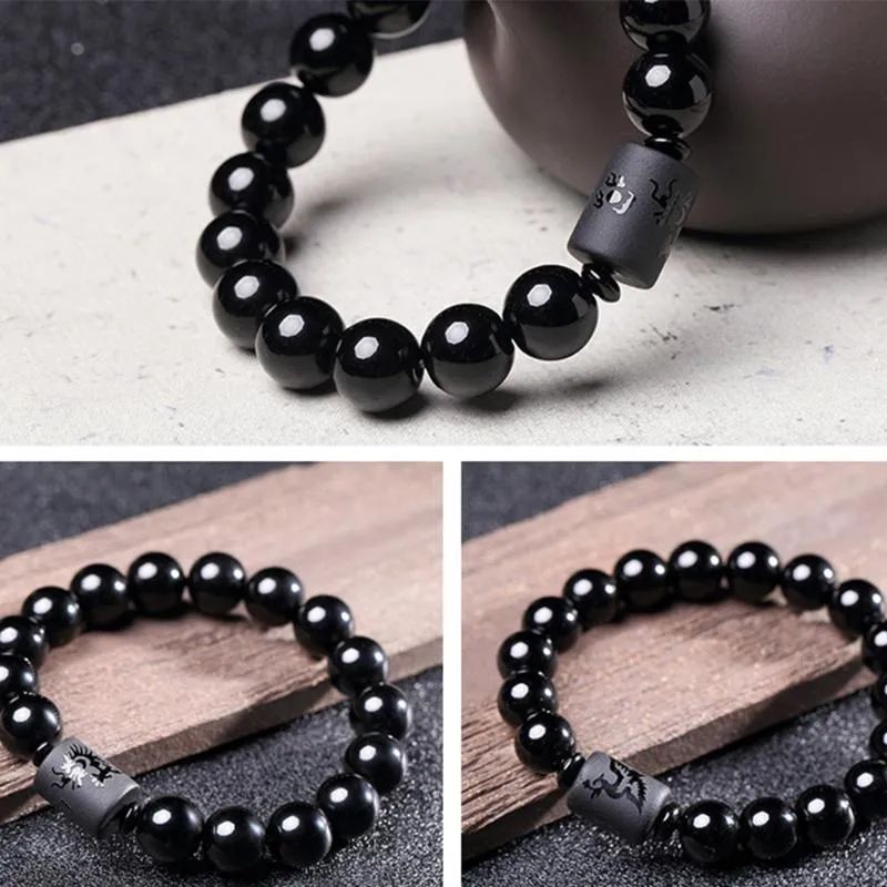 Nova bracelete de fita do dragão da obsidiana de obsidiana de cristal para homens para homens casais amantes Buddha Jóias de amuleto Lucky335T