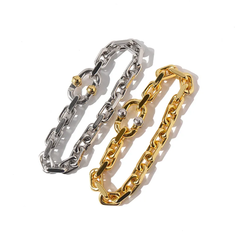 18k sol ouro prata retro metal nova pulseira de corrente grossa para homens e mulheres moda europeu americano design278j