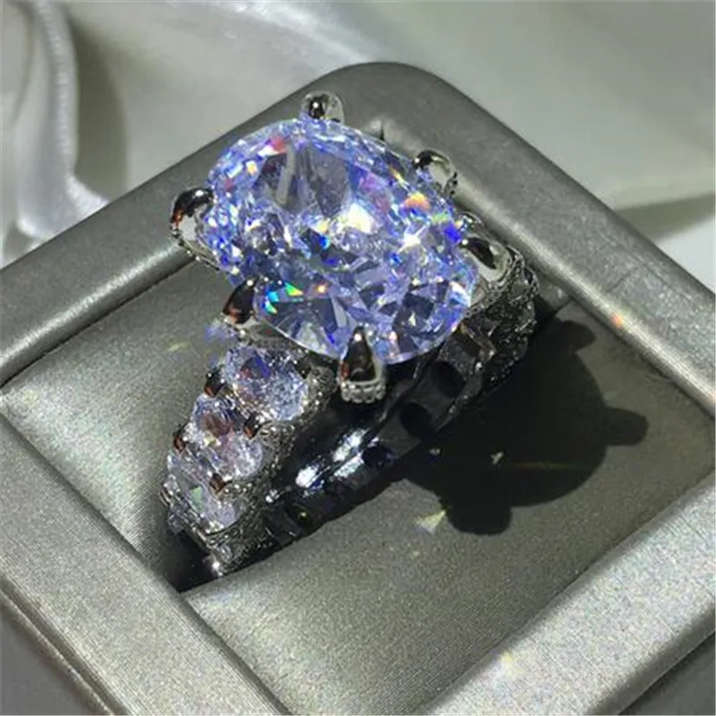 Vecalon vintage oval 8ct diamante cz anel original 925 prata esterlina noivado anéis de banda de casamento para mulheres nupcial jóias finas289c
