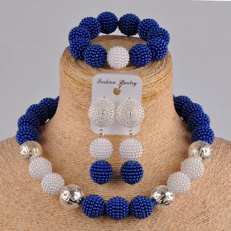 Earrings & Necklace Royal Blue And Yellow African Fashion Jewelry Set Simulated Pearl Costume Nigerian ZZ102344
