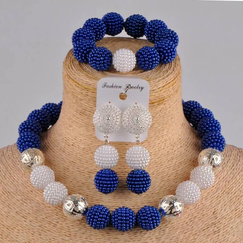 Ensemble de bijoux africains, boucles d'oreilles et collier, bleu Royal et jaune, mode africaine, Costume nigérian en perles simulées, ZZ102344