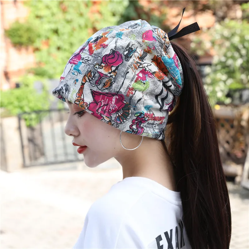 Women Floral Cancer Chemo Hat Beanie Scarf Turban Head Wrap Cap Cotton Casual Fitted Knitted Hat For Women High Quality1250L