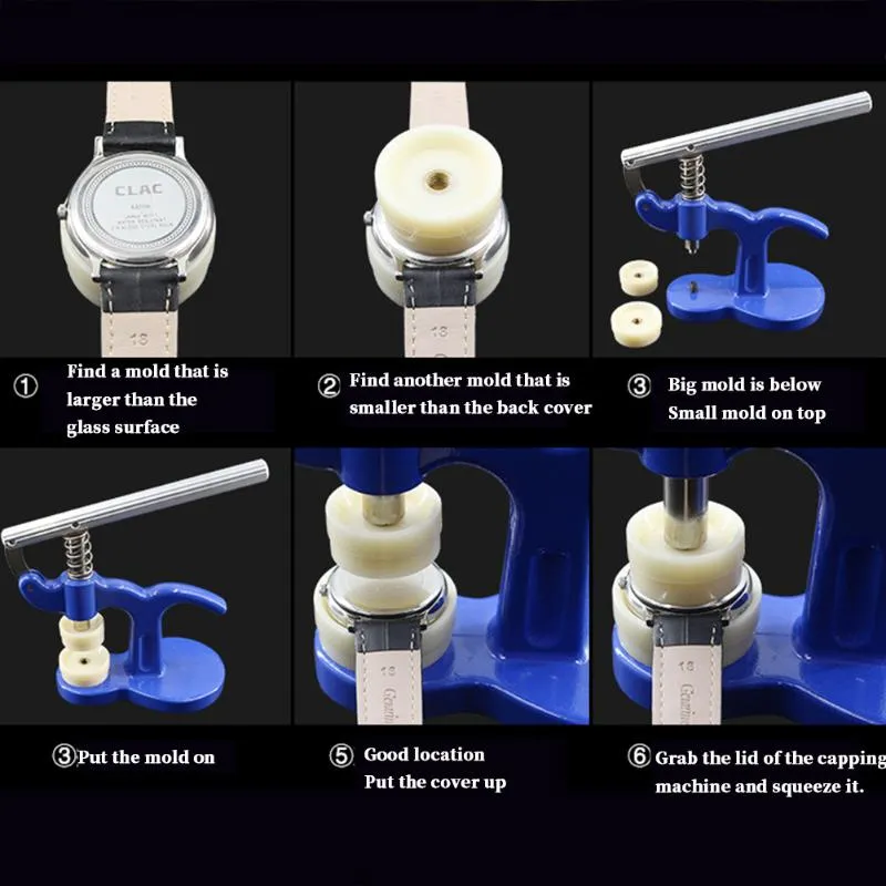 Reparationsverktygsset Titta på Case Watchmaker-Tools Machine Closer Stängning Back Watch Press Set med 12 MOULDS272N