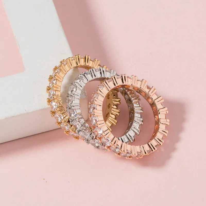 Bagues empilables d'éternité en Zircon cubique pour femmes, anneaux ronds en cristal, blanc, Rose, or, fête de mariage, Whole217E