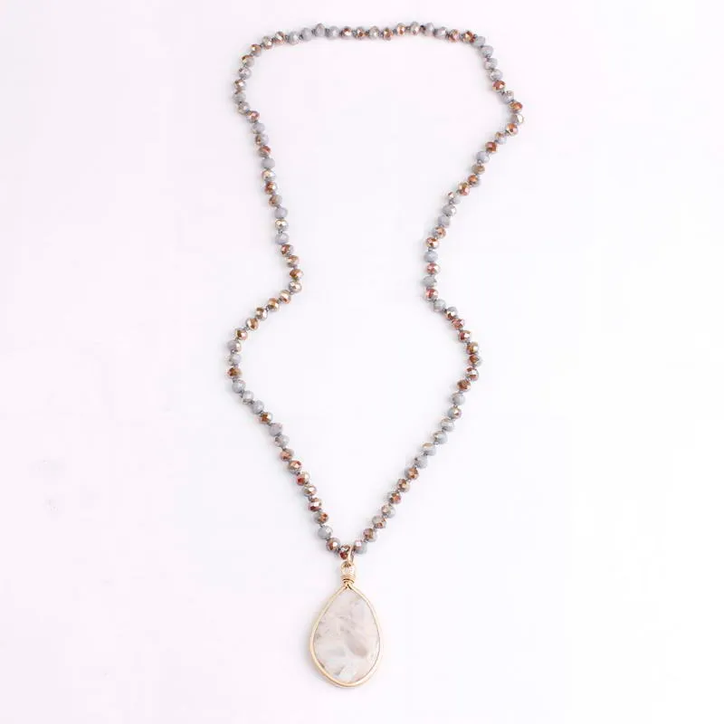 Zwpon moda trança de ouro teadrop pedra natural pingente colar contas de pedra natural colar para mulher jóias whole241d