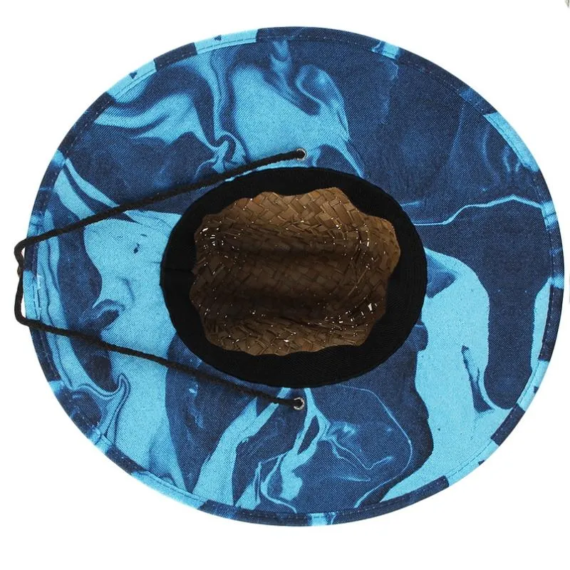 Chapeaux à large bord Gemvie Lifeguard Paille Safari Chapeau pour hommes Femmes Summer Sun avec menton Cord1275G