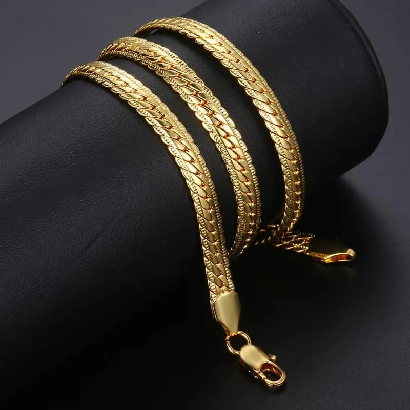Kedjor 6mm Snake Link Chain Halsband Hammerade platt trottoarkant Cuban Rose Gold Silver Color for Women Men Fanshion Jewelry Gift GN1111263T