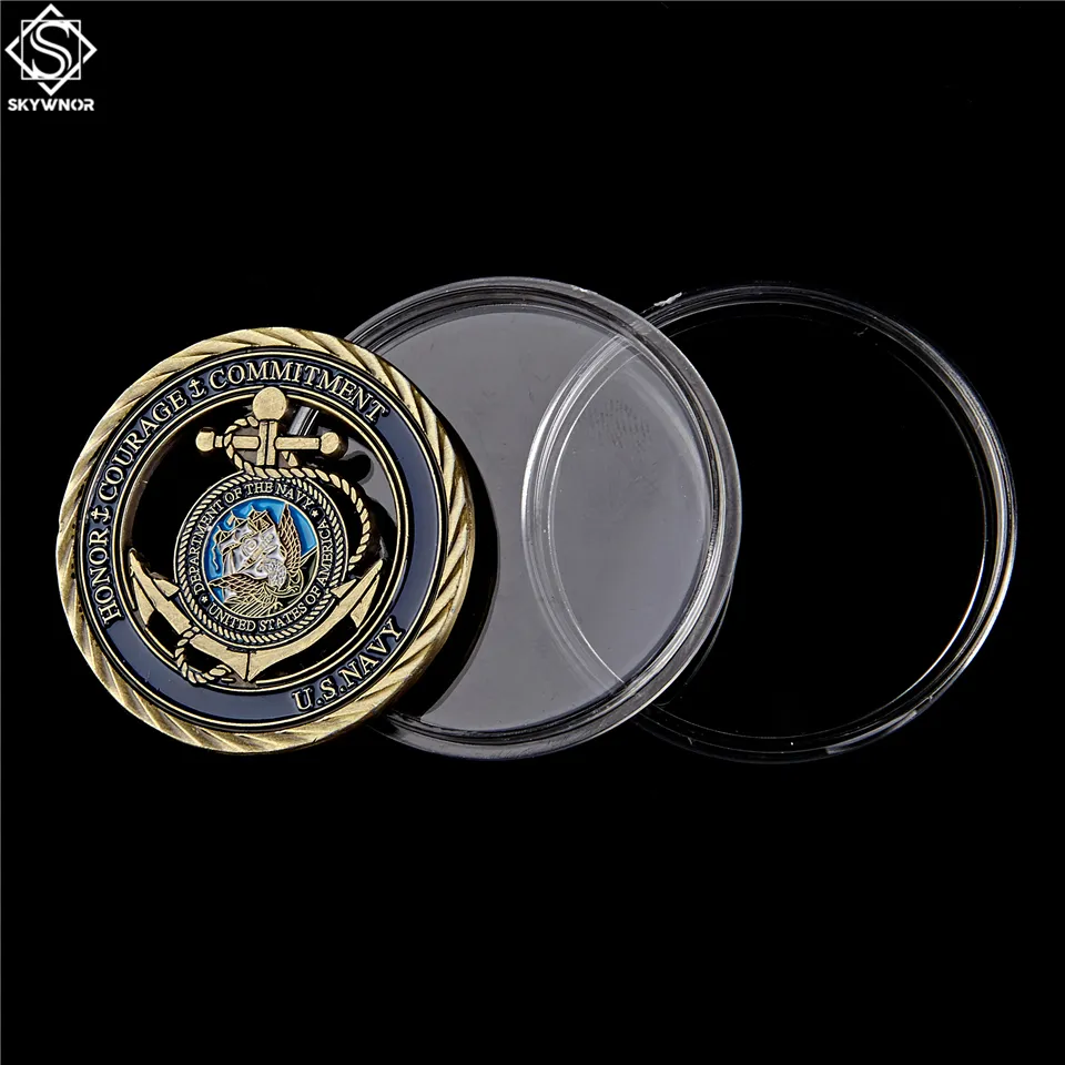 Metal Craft USNAVY Emblema Core Valores Núcleo de cobre Antique Medalha de moeda oca de coragem Coins WPCCB Box8477597