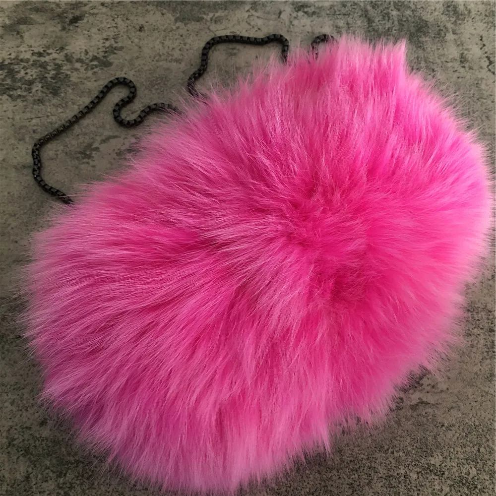 Pink- Real Fox Fur Bag damväska hand varmare kedja axel handväska tote handväska väska282l