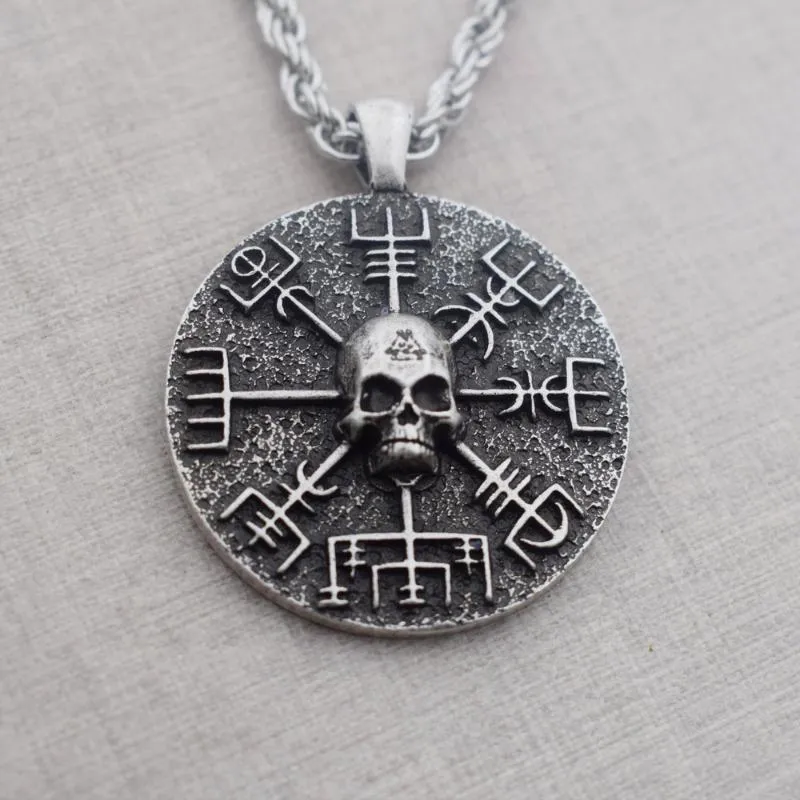 Sanlan Norse Vikings Kafatası Kolye ile Vites Vegvisir Amulet3072