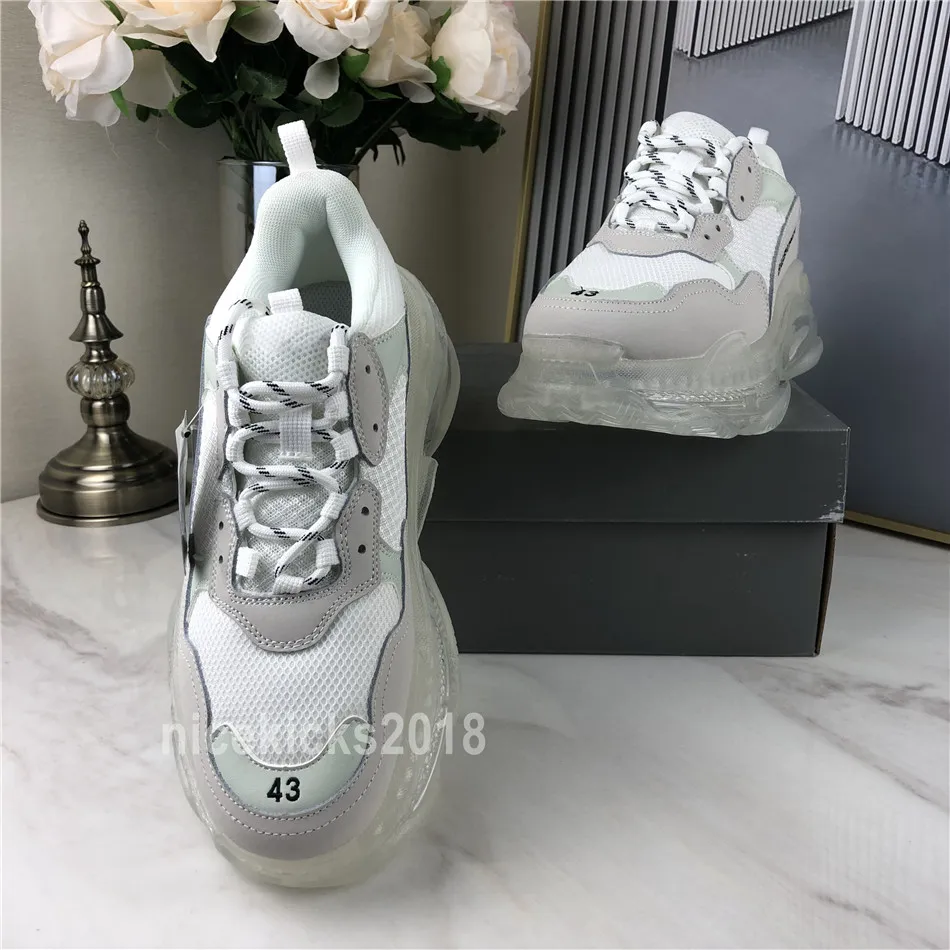 2020 Paris Günlük Ayakkabılar Üçlü S Şeffaf Taban Eğitmenler Baba Ayakkabıları Sneaker Siyah Büyük Boy Erkek Kadın Beyaz En İyi Kalite Koşucular Chaussures