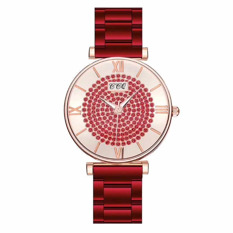 Selling Women Stainless Steel Full Diamond Watch Luxury Ladies Quartz Watch CCQ Clock Drop246Y