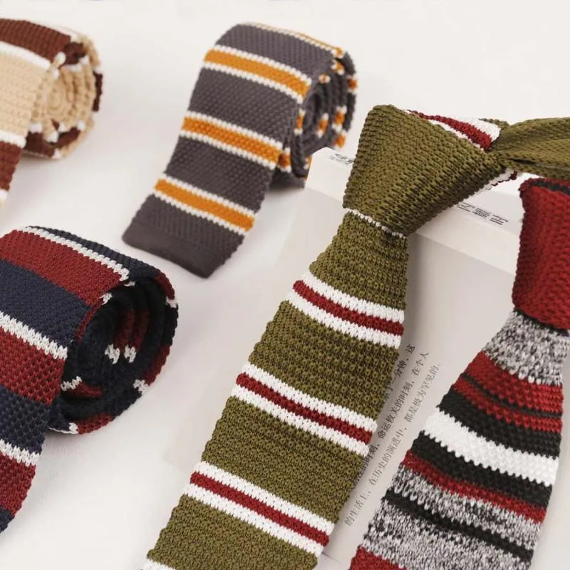 Linbaiway 5cm Sknniy Ties for Men's Knitted Flat Head Knitted Striped Tie Slim Neckties For Wedding Formal Cravat Custom LOGO2274