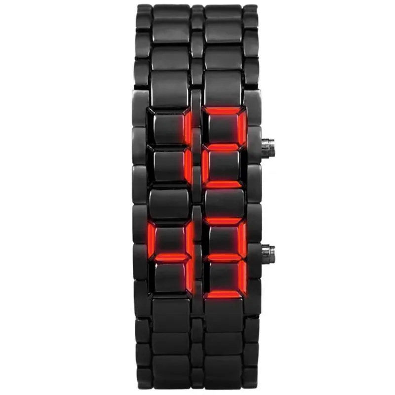 Mode Mannen Horloge Heren Horloges Volledig Metalen Digitale Polshorloge Rode LED Samurai voor Mannen Jongen Sport Eenvoudige Horloges relogio masculino1242A