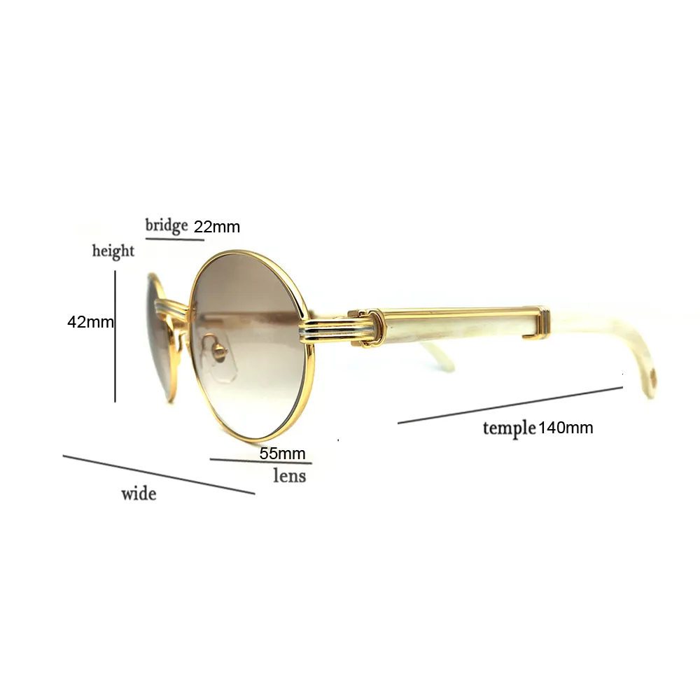 Klassiska män White Buffalo Horn Frame Shades varumärke Solglasögon Oval Luxury Glass Runda 75501783028754