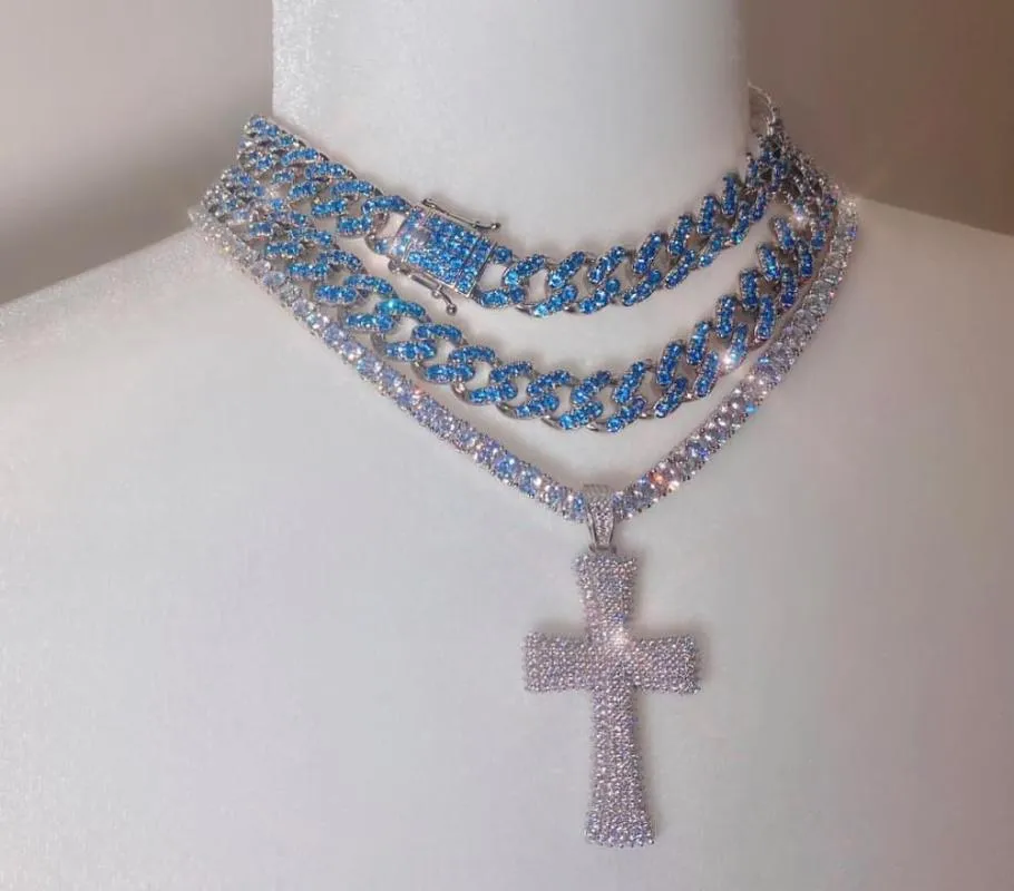 Collier ras du cou à maillons cubains Miami pour femmes, 12mm, micro pavé, violet, bleu, cz hip hop, 16 18 304J